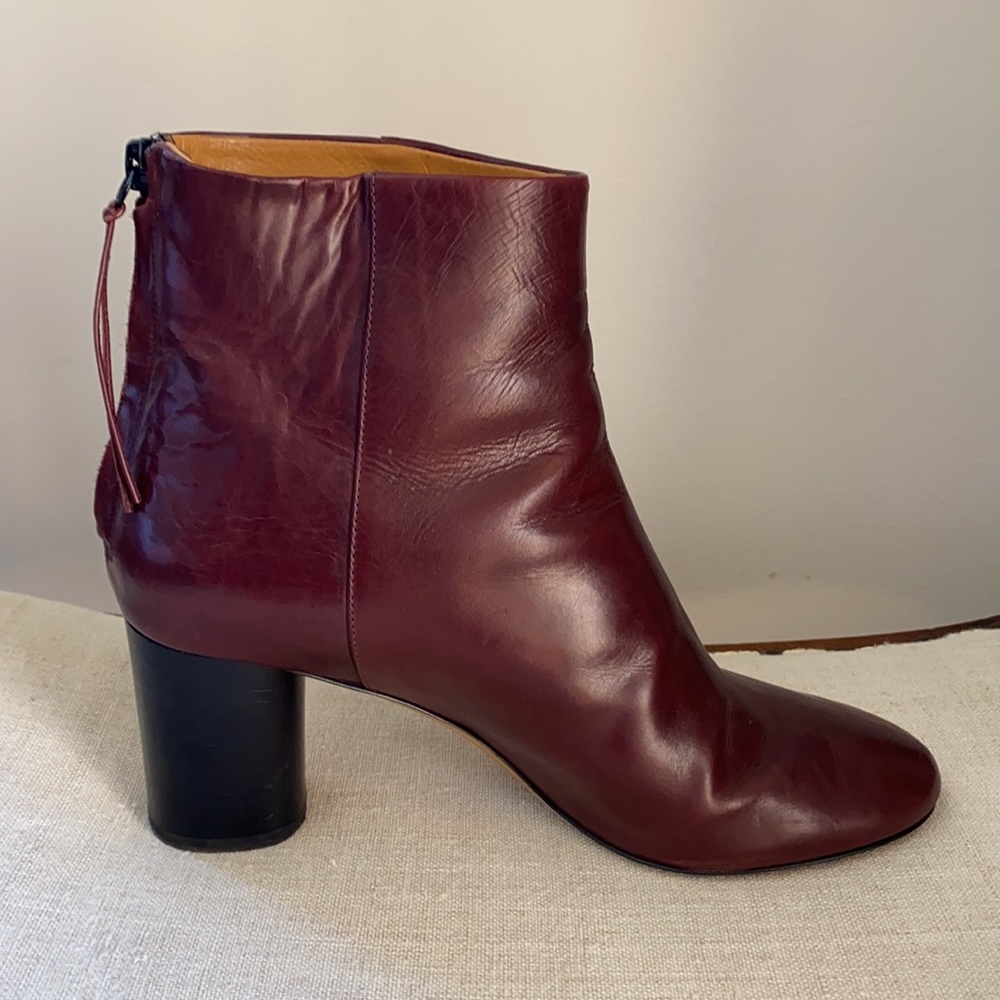 Burgundy Leather Women’s Bootie Ankle Boots Size 39 - Picture 2 of 6